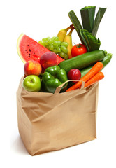 Bag full of healthy fruits and vegetables