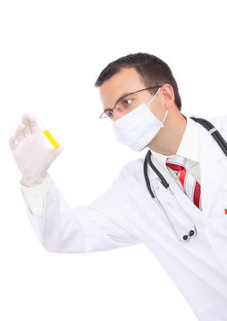 Friendly doctor-resarch a medical test glass