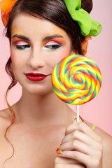 beautiful model with lollipop