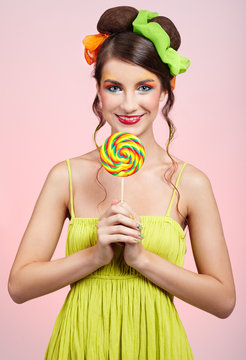 beautiful model with lollipop