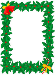 Christmas frame of holly with bells & candy stick, illustration