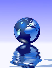 Earth globe and water drops, vector illustration
