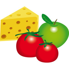 formaggio, pomodoro,mela