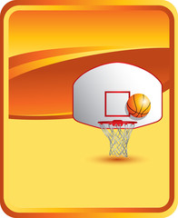 Basketball and hoop on orange background