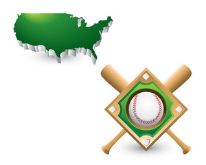Baseball diamond and bats under united states icon