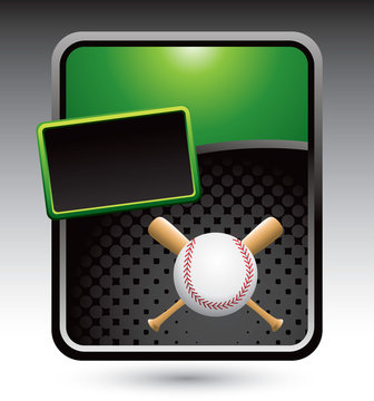 Baseball and bats on green stylized advertisement
