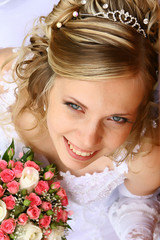 Naklejka premium Bride with a wedding bouquet