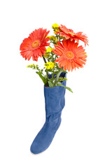 Dark blue boot and flowers