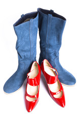 boots and the red  shoes