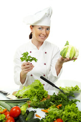 Attractive cook woman a over white background