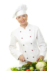 Attractive cook woman a over white background