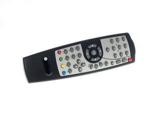 Tv remote control on a white background.