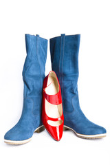 blue boots and the red shoes