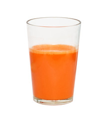 Glass of carrot juice isolated on white background