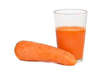 Glass of carrot juice isolated on white background