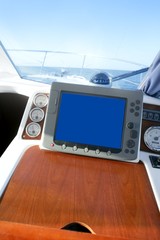 Boat control bridge equipment sea view