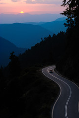 mountain road at sunset
