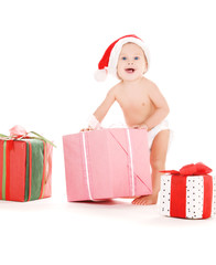 santa helper baby with christmas gifts