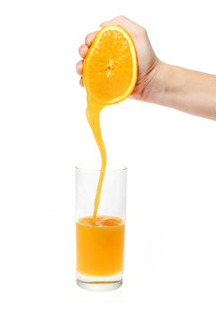 woman hand pour orange juice