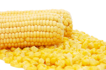 Ear of fresh corn and tinned corn