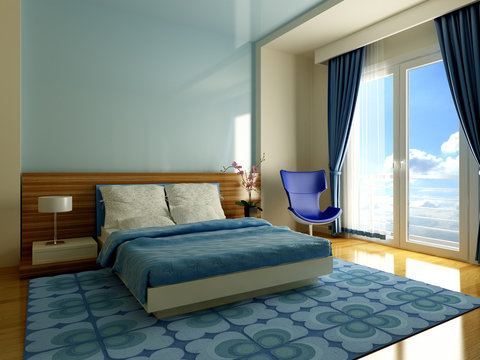 bedroom in blue colour