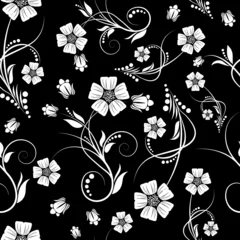 Fototapete Blumen schwarz und weiß floraler nahtloser Hintergrund