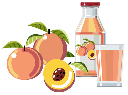 Peach juice with bottle and glass