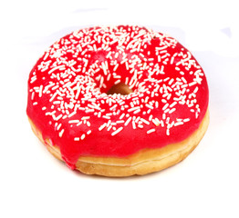 Red delicious donut on white background