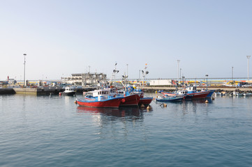 Fishing boats in the harbor of Los Cristianos, Tenerife Spain