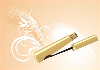 Mascara on the decorative background. Vector