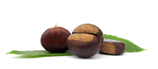 Chestnuts with leaves