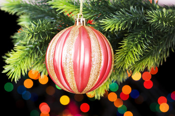 Christmas decoration and blurred lights at background