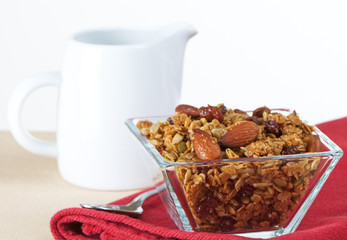 Organic Granola In Glass Bowl