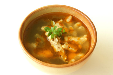 vietnamese river cobbler soup with organic vegetables