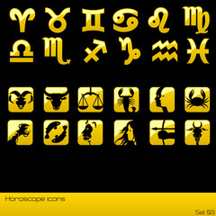Golden horoscope icons set. Vector illustration.