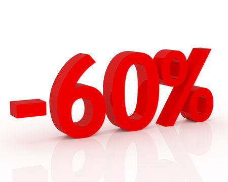 3D signs showing 60% discount and clearance.