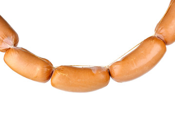 Chain of sausages isolated on the white background