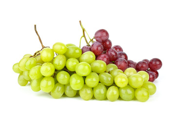 Green and pink grapes isolated on the white background