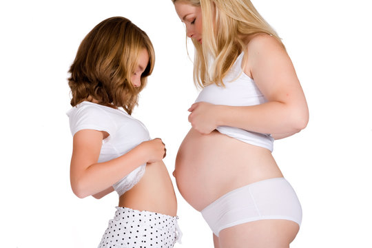 Comparing who has the biggest belly me or my pregnant aunt