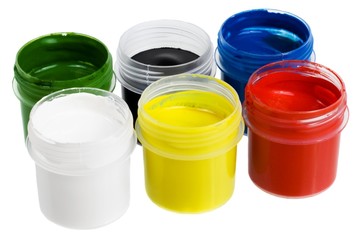 Set of the watercolor gouache paints isolated on white