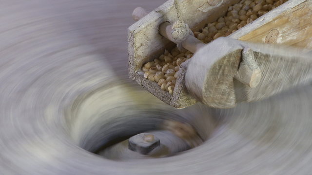 Old watermill millstone grinding corn