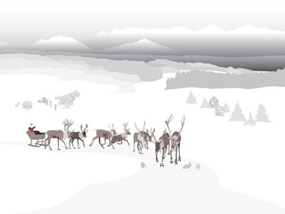 Santa's sleigh pulled by eight reindeer