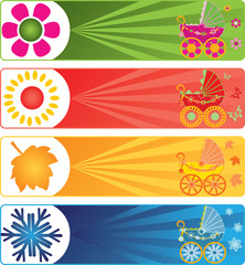 four seasons with different children's carriages. vector