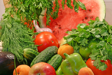 Colorful fresh group of vegetables and fruits
