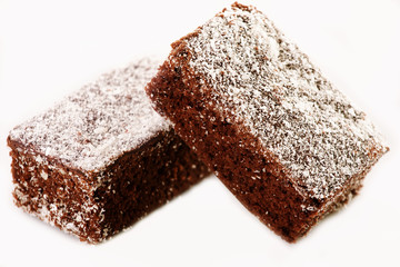 Two chewy chocolate brownie squares