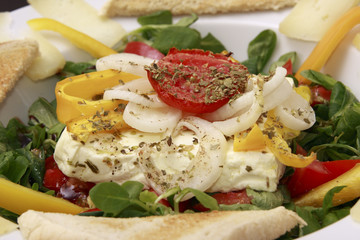 baked feta cheese on lambs lettuce