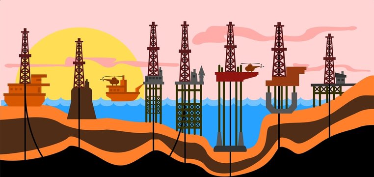 Vector illustration: different types of oil-production derrics