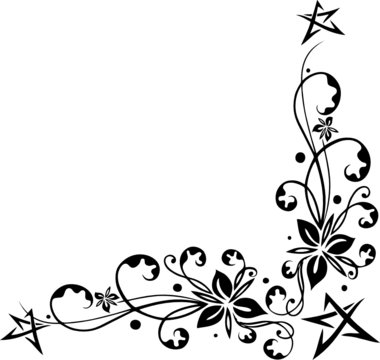 Ranke, floral, Ornament, mit Blumen, Sterne, Pentagramm