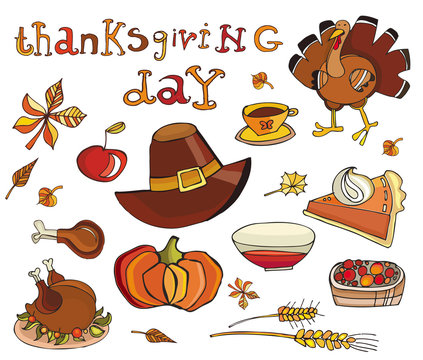 Thanksgiving day icon set.