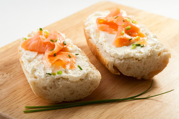 Sandwiches - bread with cream cheese and salmon